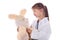 Girl, a doctor, the child, rabbit toy