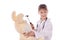 Girl, a doctor, the child, rabbit toy
