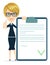 Girl with a document approved, vector illustration