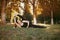 a girl does yoga asanas in a city Park. A young girl trains on the outside .