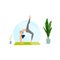 The girl does yoga lying on the mat. Sports exercises at home. Vector illustration