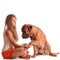 Girl and dog bullmastiff