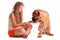 Girl and dog bullmastiff