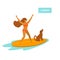 Girl and dog surfing cute cartoon vector