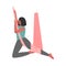 Girl Doing Air Yoga, Slim Girl in Sportswear Practicing Flying Anti Gravity Yoga with Hammock Cartoon Style Vector