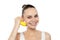 Girl doing call gesture using banana as cellphone