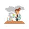 Girl doing chemical experiment, schoolgirl scientist experimenting in science chemistry laboratory vector Illustration