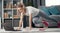 Girl doing high plank crunches