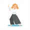 Girl Doing Meditative Tai Chi Exercise In Wide Trousers On Karate Martial Art Sports Training Cute Smiling Cartoon