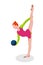 Girl doing rhytmic gymnastics exercises with blue gymnastic ball. Isolated