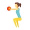 Girl doing squatting exercise with a ball in her hands. Colorful cartoon character