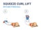 Girl Doing Squeeze Curl and Lifts with Medicine Ball Home Workout Exercise Guidance Illustration.