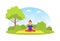 Girl Doing Yoga in City Park, Young Woman Meditating in Lotus Position During Morning Physical Workout Flat Vector