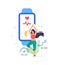 Girl doing yoga smart bracelet icon, illustration. Smartphones tablets user interface social media.