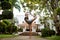 Girl doing yoga in a tropical garden