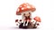 Girl doll lives in a mushroom in the forest white background