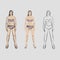 Girl, doll in underwear for putting on clothes on her. Capsule basic wardrobe for a woman. Minimalism. Fashion. Big cupboard. Isol