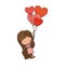 Girl dragged by heart-shaped balloons