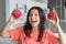 Girl and dragon fruit. Joyful girl enjoying tropical fruits