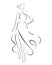 Girl in a dress. Linear outlines of a female figure in a dress. Silhouette of a model in clothes. Linear art of a