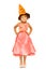 Girl in dress with orange Halloween hat