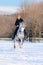 Girl on dressage horse in winter