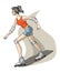 Girl dressed in shorts and T shirt, rollerblading. Vector illustration