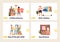 Girl dresses and little princess clothes concept of landing page with set of small kids dressing up