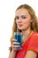 Girl drinking blue soft drink with straw