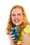 Girl drinks blue soft drink