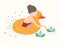 Girl with duck, lifebuoy floating