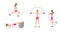 Girl with dumbbells  training. Strengthening muscles of the arms and chest push-ups on fitball. Lunges feet first