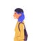 Girl with Dyed Hair with Backpack Side View Vector Illustration
