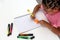 Girl with dysgraphia, writing ability disorder, with intellectual and neurological deficiency, learning and language disorder