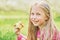 girl eating Apple. Child eating healthy fruit