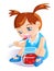 Girl eating cherry jam