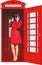 Girl in an English phone booth