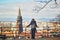 Girl enjoying panorama of Freiburg im Breisgau in Germany