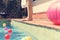 Girl enjoying summertime vacation poolside closeup