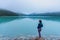 Girl enjoying the view of Moraine Lake Canada