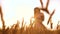 Girl evening is standing in in the wheat field nature slow motion video. beautiful girl in white dress running hands to