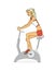 Girl exercising on a stationary bike. Isolated on a white background