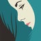 Girl face with blue hair modern style. Pretty and beauty square background for poster and banner.
