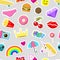 Girl fashion stickers patches cute colorful badges fun cartoon icons design doodle element trendy print vector