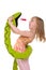 Girl fights with toy snake