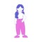 Girl First Grader in Purple Pants Standing and Smiling Vector Illustration