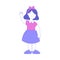 Girl First Grader Standing with Raised Arm and Smiling Vector Illustration