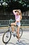 Girl on a fixed gear bicycle outdoor