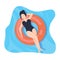 Girl floating on the water, sunbath on inflatable ring in the swimming pool or sea. Summer vacation relaxation resort