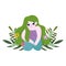 Girl in the floor with green hair flowers isolated icon style